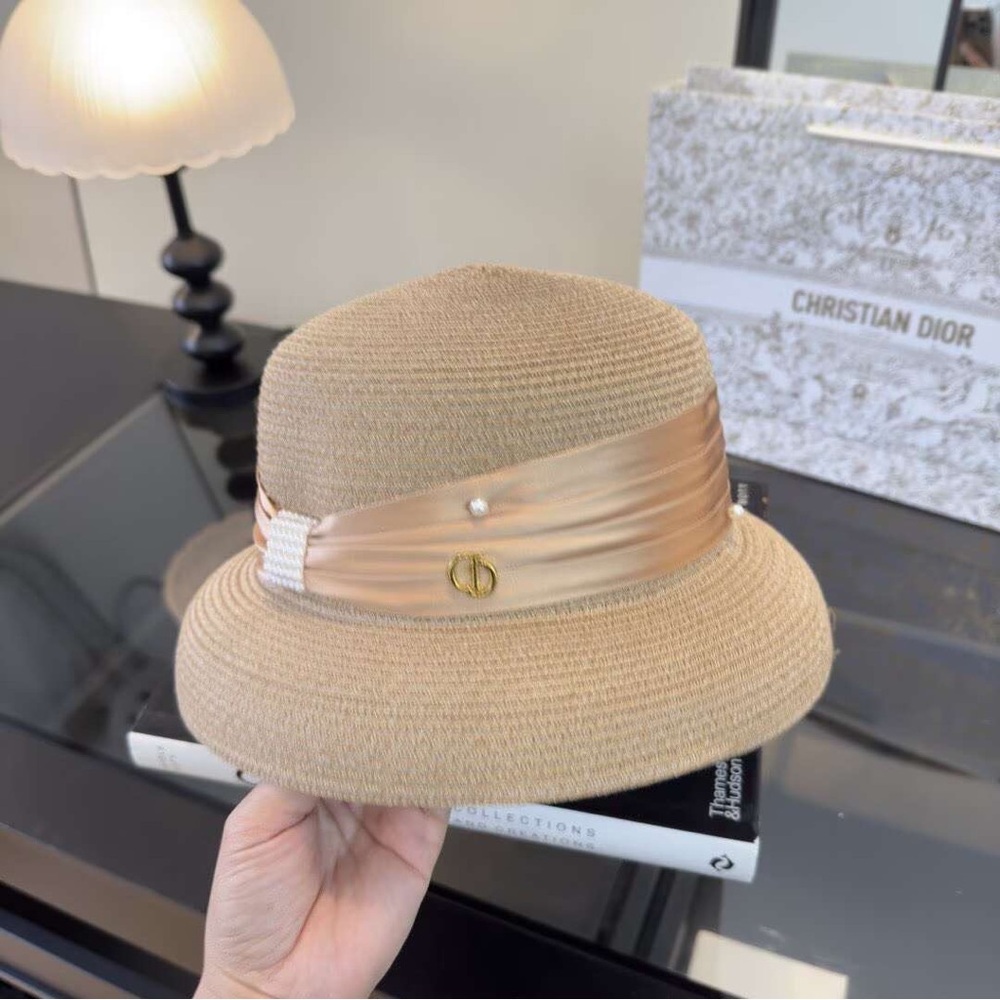 Miu Miu Beige Straw Bucket Hat with Satin Band & Pearl Detail - Picture 5 of 6